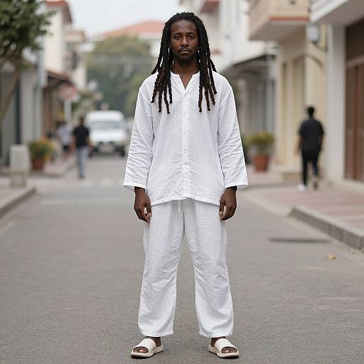 Man in White Linen with Dreadlocks