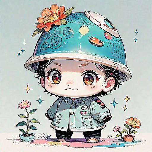 Chibi Anime Creature with Helmet