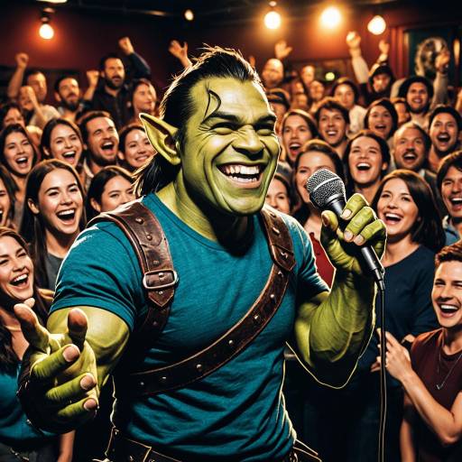 Half-orc comedian entertaining lively crowd