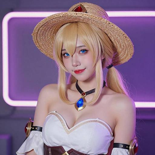 Blonde Cosplay Woman with Neon Lights