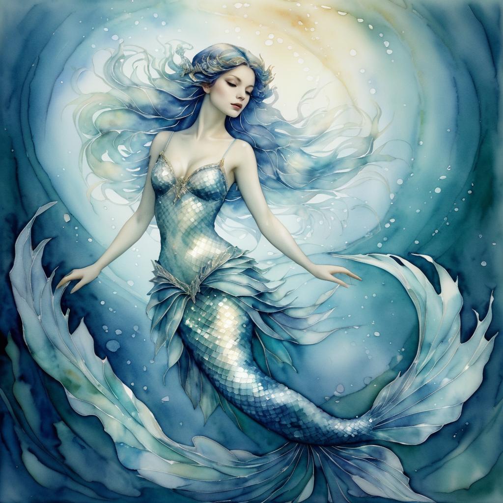 Ethereal Watercolor Mermaid Portrait