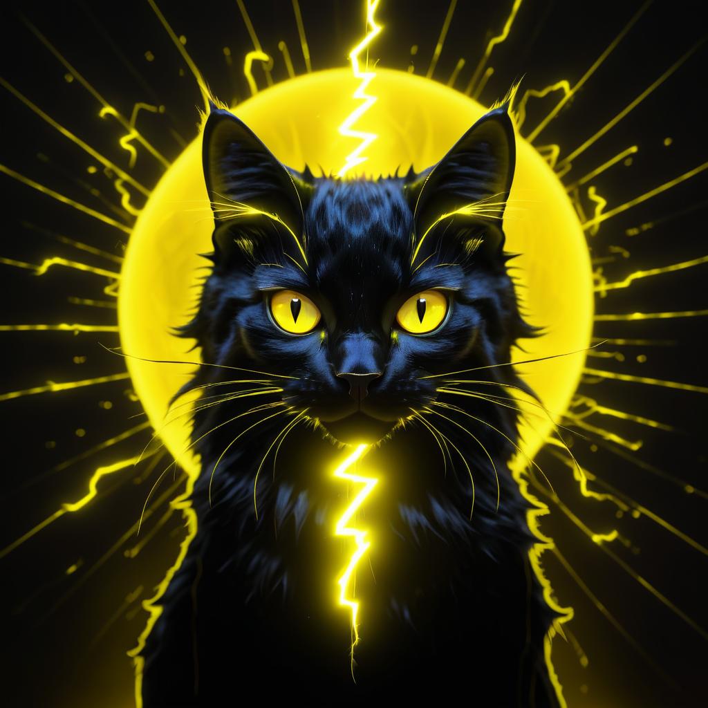 Electrifying Black Cat on Yellow Background