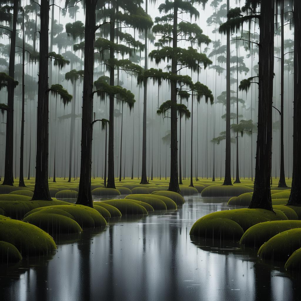 Misty Cypress Swampland in Early Morning