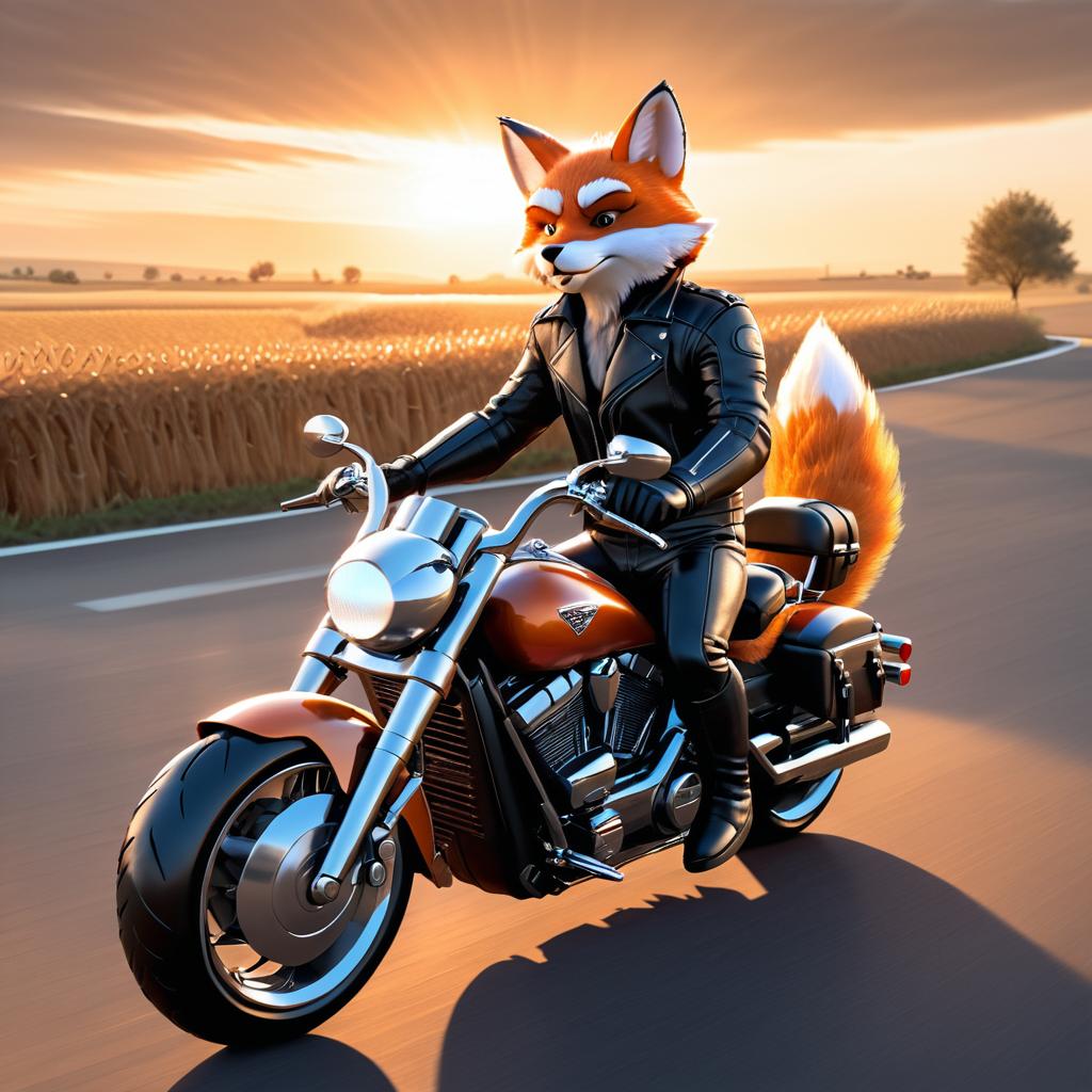 Anthropomorphic Fox Biker on Harley