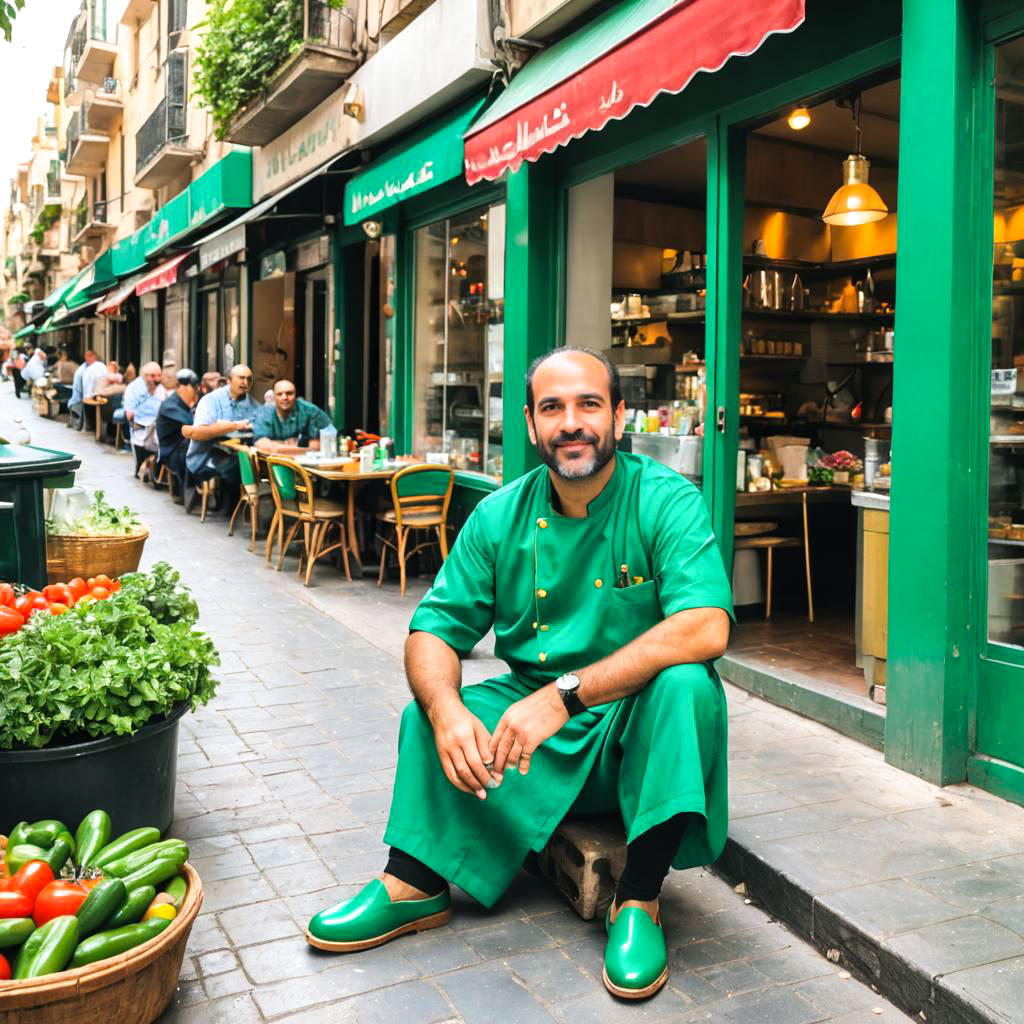 Lebanese Chef in Vibrant Street Scene