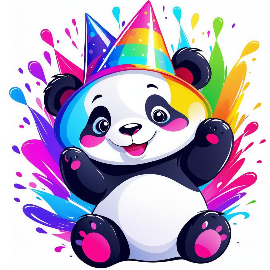 Joyful Panda in Party Hat Illustration