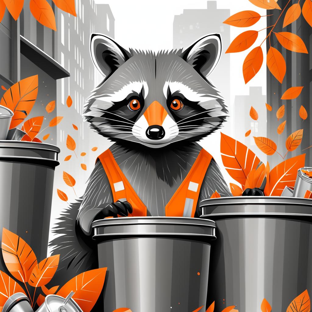 Clever Raccoon Portrait with Trash Cans