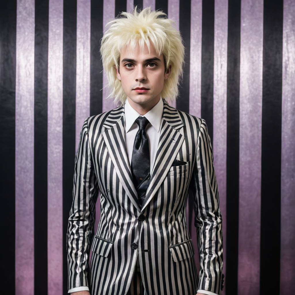 Bewildered Cosplay Fan in Beetlejuice Outfit