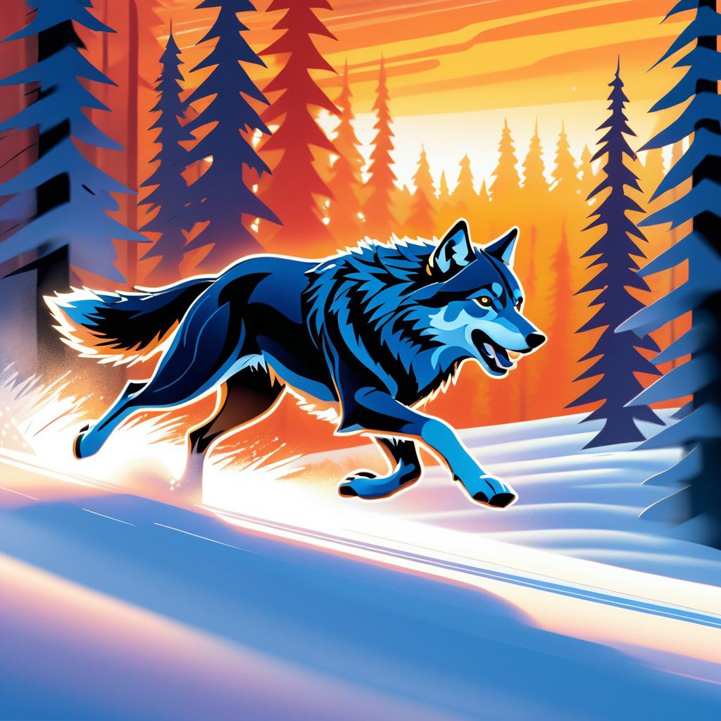 Fearless Wolf Sprinting Through Snowy Forest