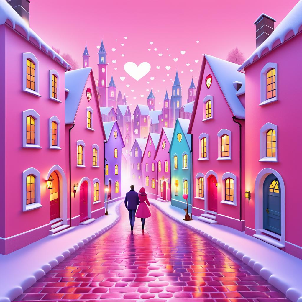 Charming Valentine's Day Village Illustration