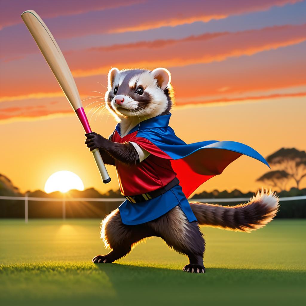 Ferret in Cape Playing Cricket at Sunset