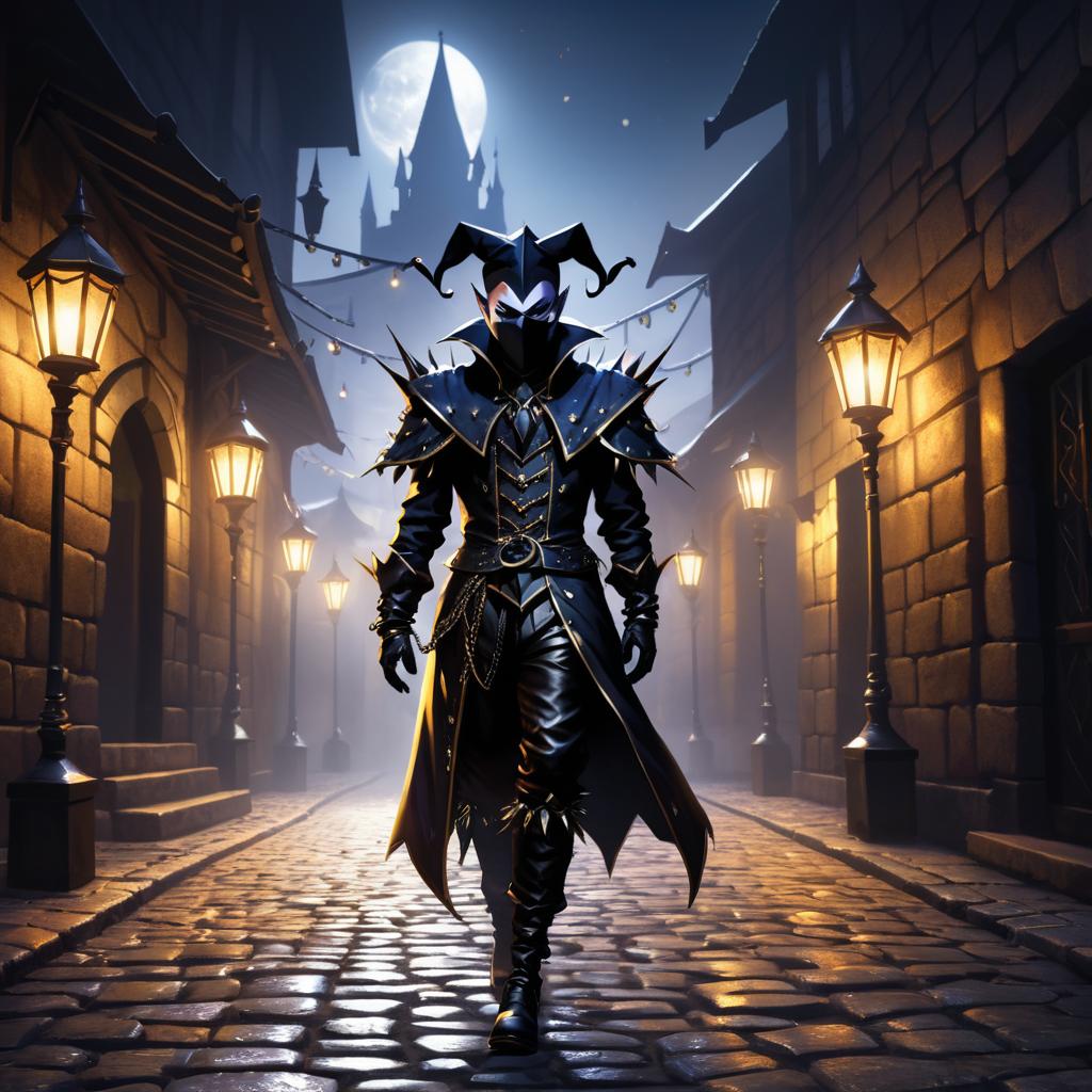 Shadowy Jester in Dark Streets Illustration