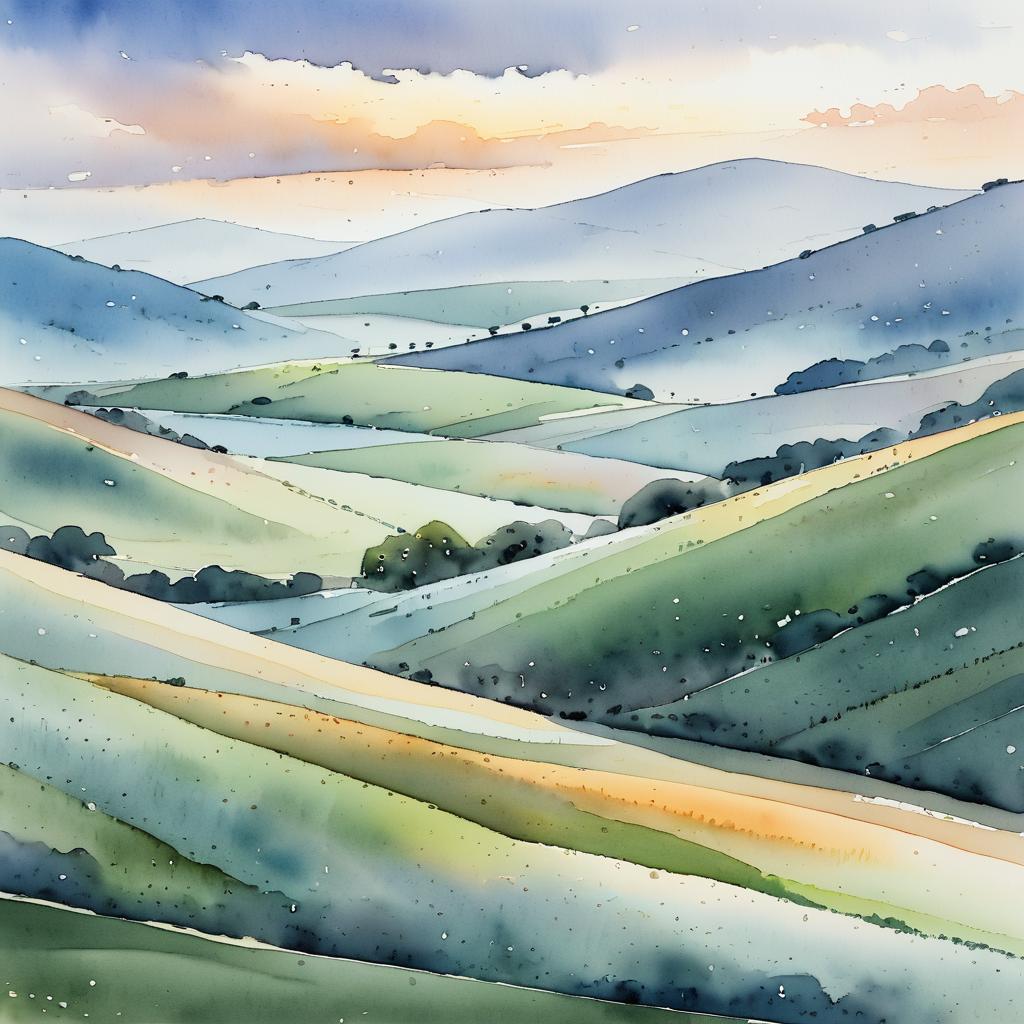 Serene Wind-Swept Basin in Watercolor