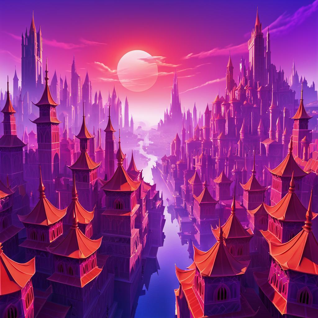 Epic Fantasy City of Warriors at Sunrise