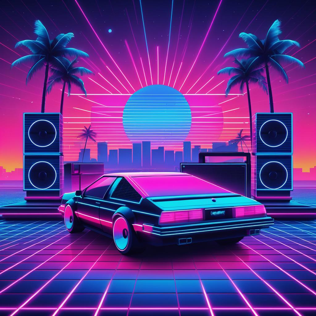 Vibrant 80s Synthwave Neon Art