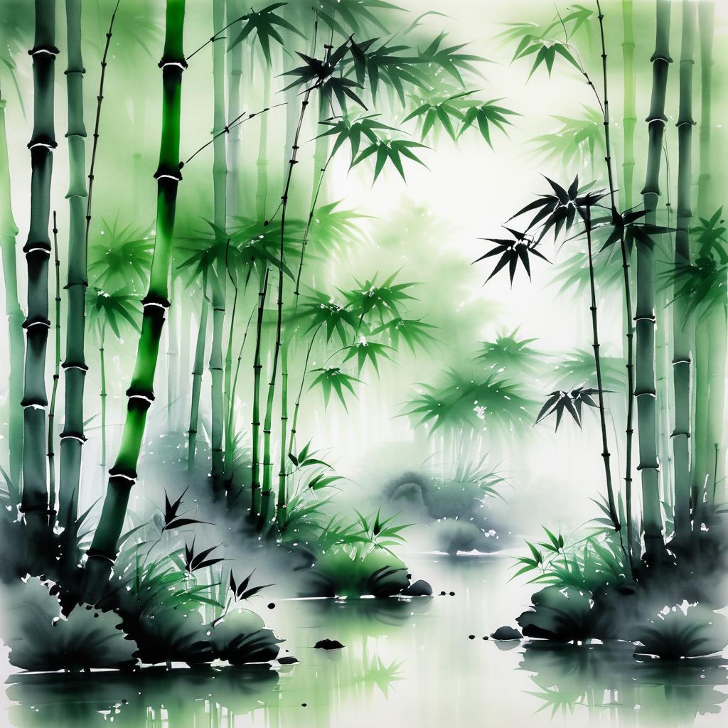 Tranquil Bamboo Grove Brush Painting