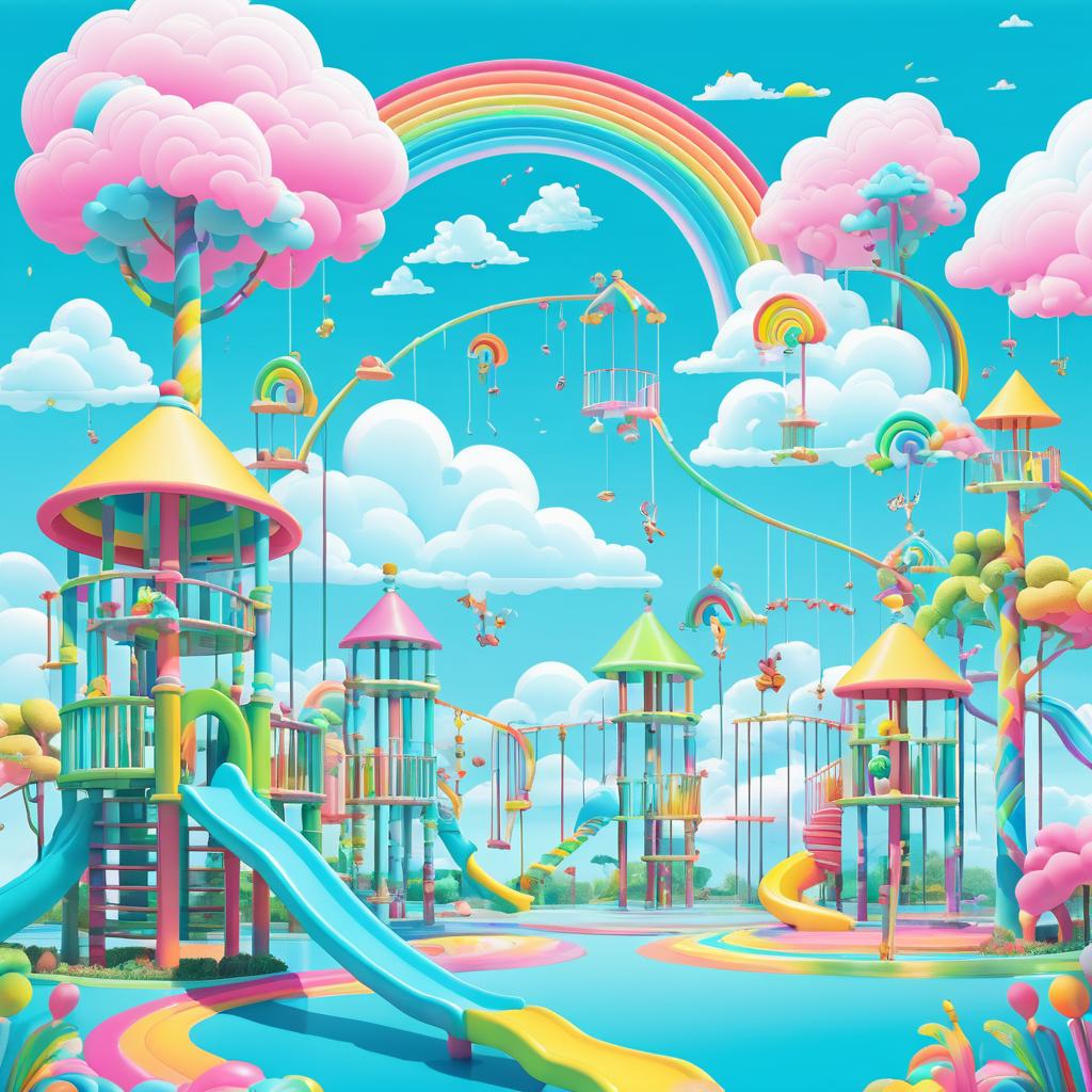 Surreal Jungle Gym in Colorful Clouds