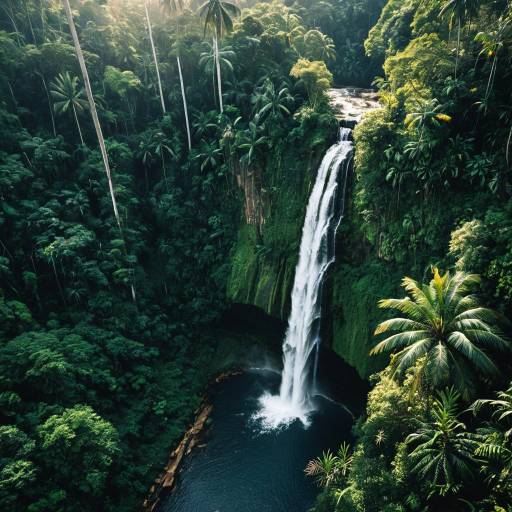Aerial View of Waterfall in Tropical Jungle