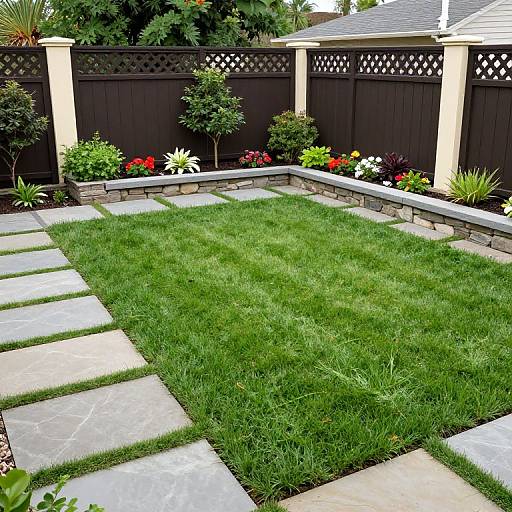 Vibrant Backyard with Stone Pathways