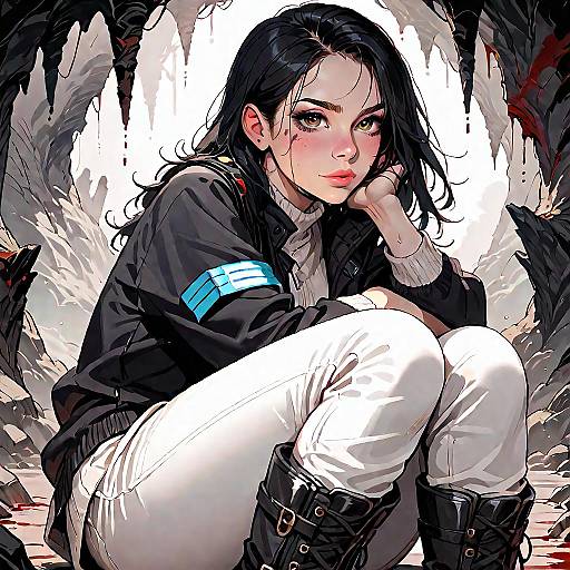 Wounded Soldier Girl in Cave