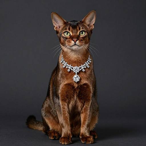 Somali Cat with Diamond Necklace