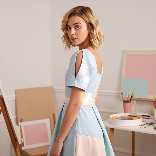 Vibrant Woman in Cozy Art Studio