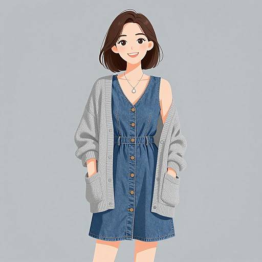 Smiling Woman in Casual Denim Dress