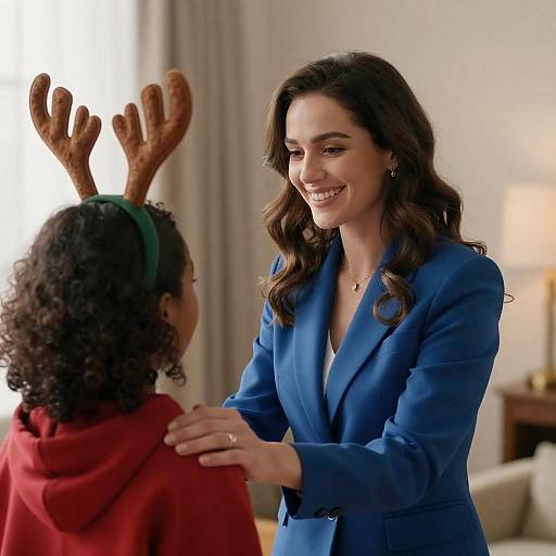Woman Comforting Girl with Reindeer Antlers