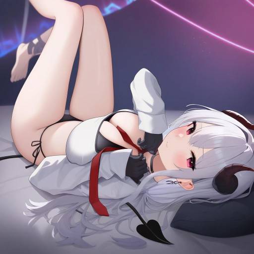 Seductive Demon Girl Lying on Bed