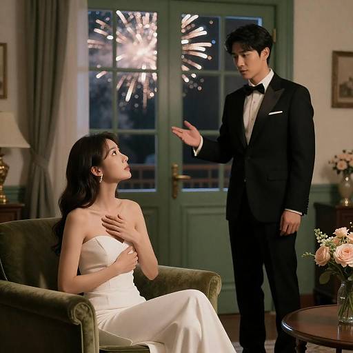 Romantic Encounter Under Fireworks