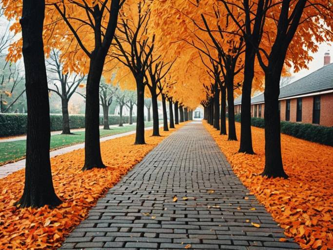 Autumn Cartoon Landscape with Pathway
