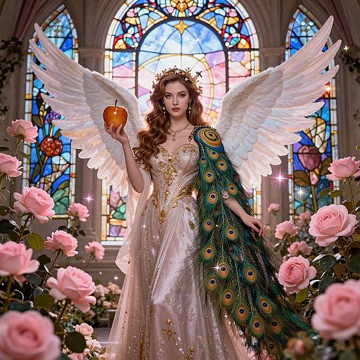 Peacock Angel in Rose Garden