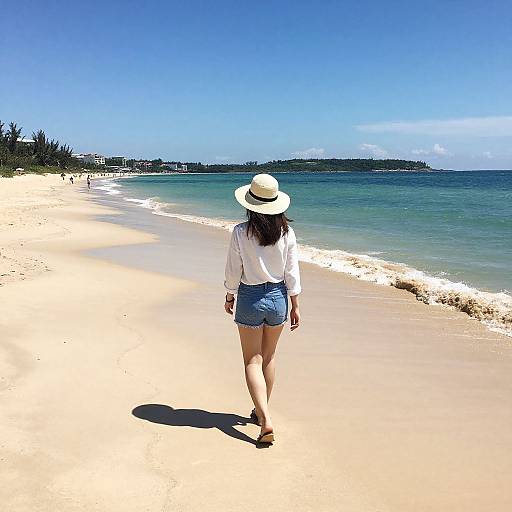 Woman Walking on Pristine Beach