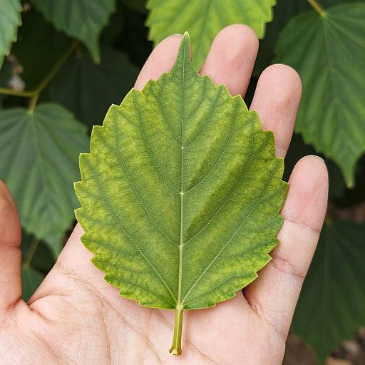 Close-Up of Hand Holding Green Leaf
