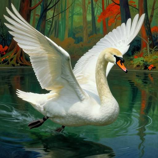 Surreal Swan Over Enchanted River