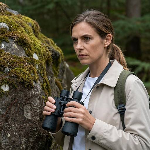 Focused Woman in a Lush Forest