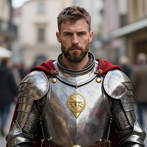 Heroic Bearded Knight in Silver Armor