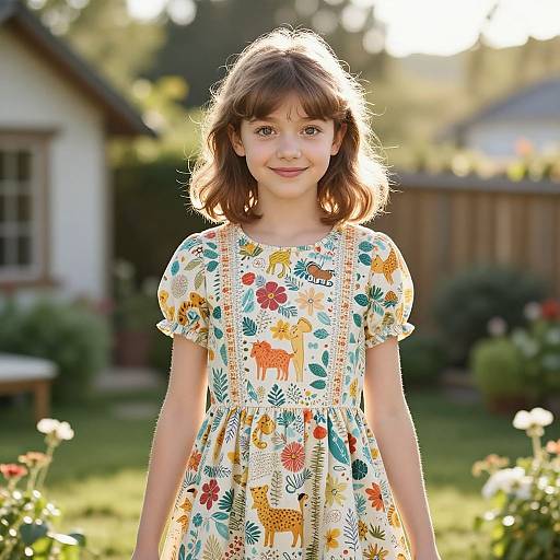 Young Woman in Sunlit Garden Dress