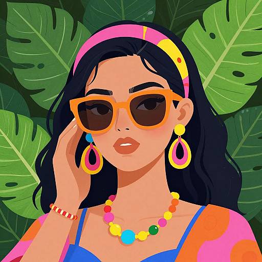 Vibrant Woman with Lush Greenery