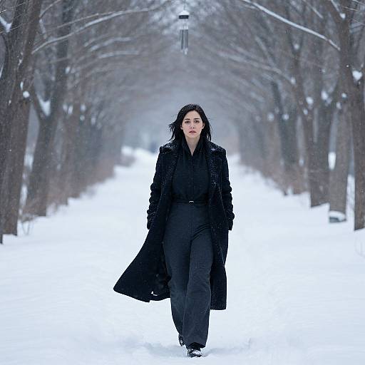 Solitary Woman in Snowy Forest