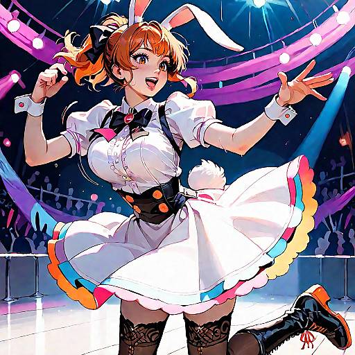 Joyful Idol Girl at Concert Stage