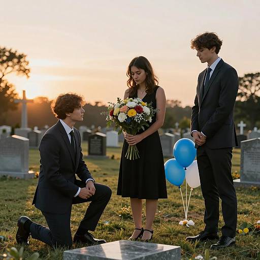 Emotional Sunset Tribute in Cemetery