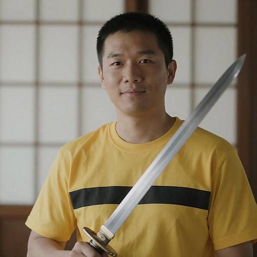 Asian Man with Sword in Relaxed Pose