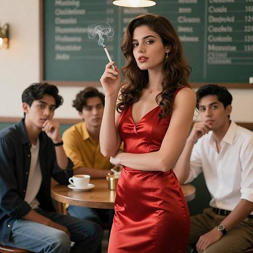 Retro Cafe Scene with Confident Woman