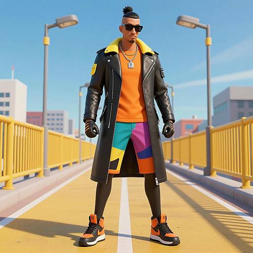 Stylish man in punk-inspired outfit on urban bridge