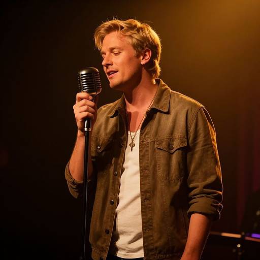 Blonde Male Singer in Jazz Club