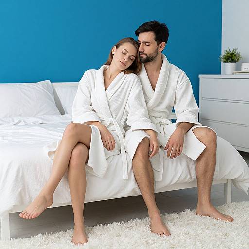 Cozy Couple in Bright Blue Bedroom