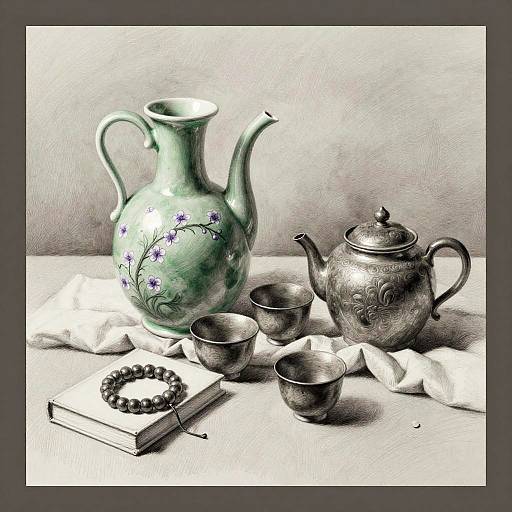 Still Life with Porcelain Jug and Pewter Teapot