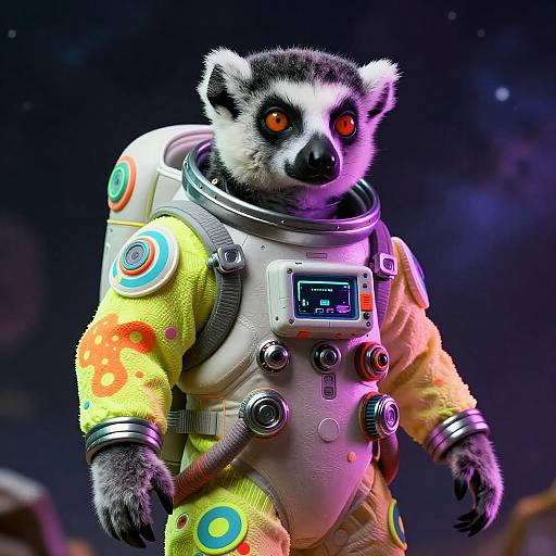 Neon Lemur in Futuristic Spacesuit