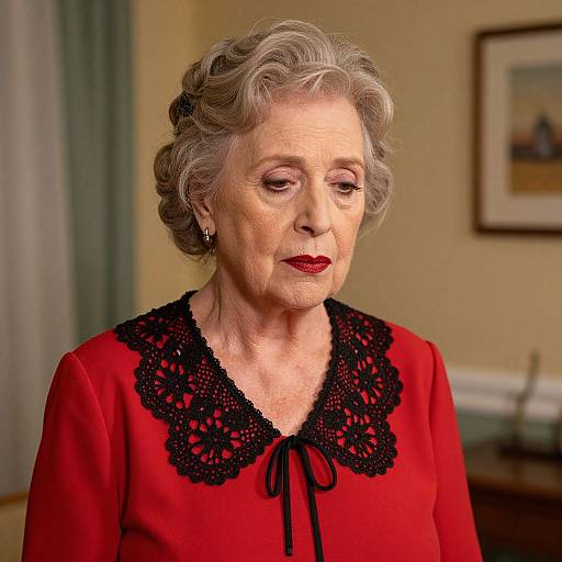 Sad Elderly Woman in Retro Dress